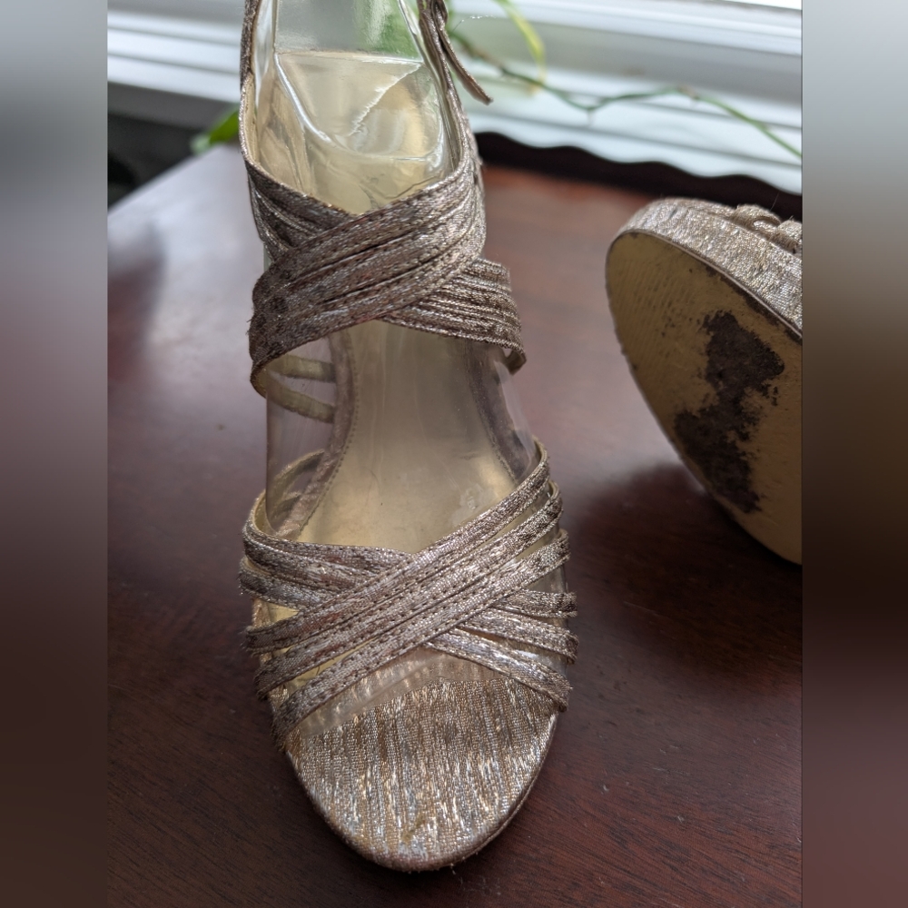 Papell Studio (Adrianna Papell) Gold With Silver Accents Strappy Heels - Picture 11 of 14